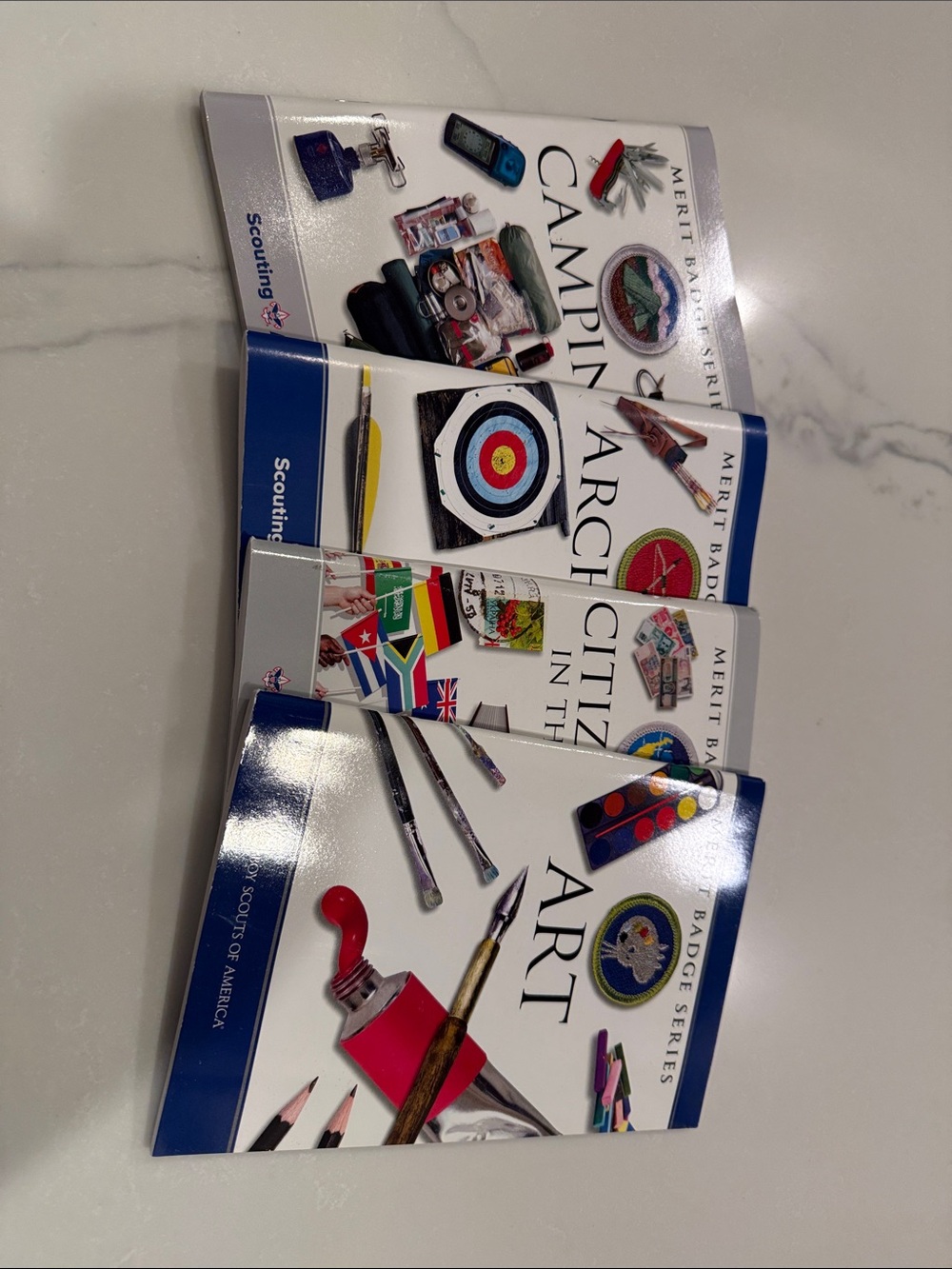 Scouting Merit Badge Book Set - Art, Citizenship, Camping (Blue & White Covers)